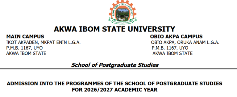ADMISSION INTO THE PROGRAMMES OF THE SCHOOL OF POSTGRADUATE STUDIES FOR 2026/2027 ACADEMIC YEAR