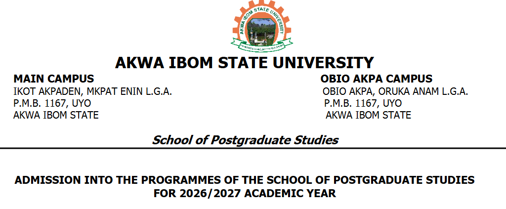 ADMISSION INTO THE PROGRAMMES OF THE SCHOOL OF POSTGRADUATE STUDIES FOR 2026/2027 ACADEMIC YEAR